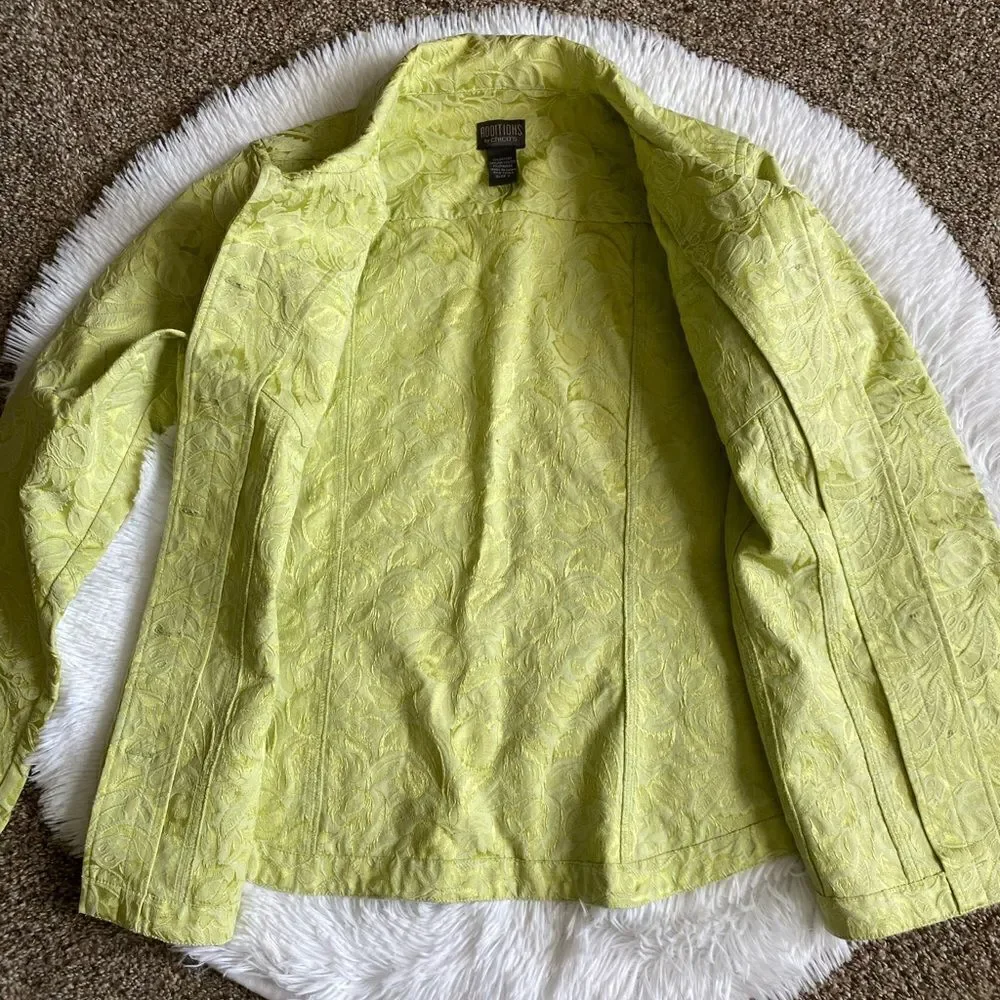 Additions by Chico’s Jacket Embroidered Button Front Lime Green Womens Medium - Picture 3 of 8